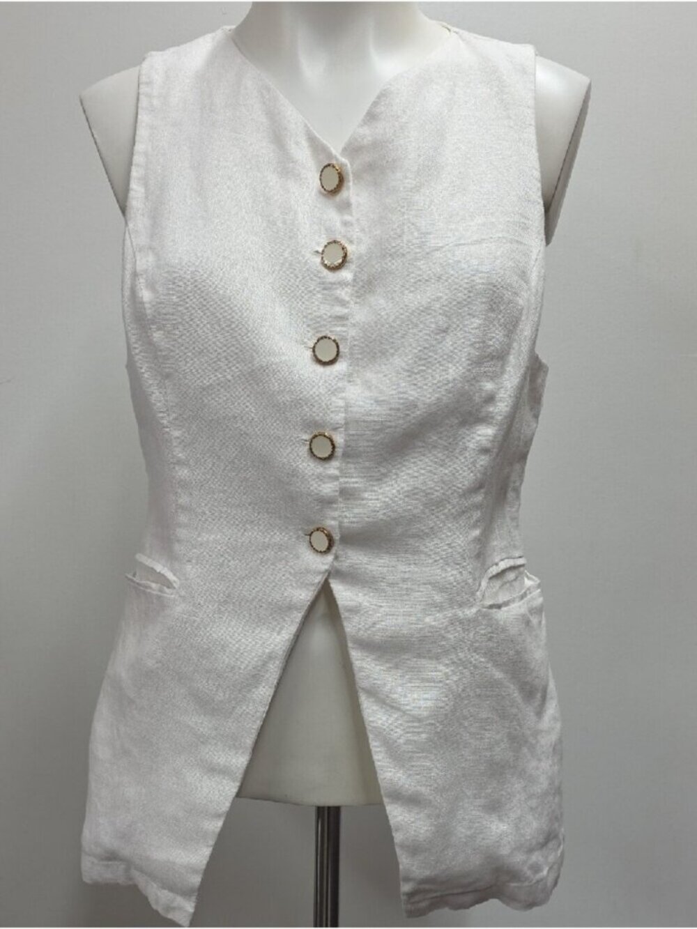 Reformation Aspen Linen Top Sleeveless White Button-Front Linen Vest Women's 10i